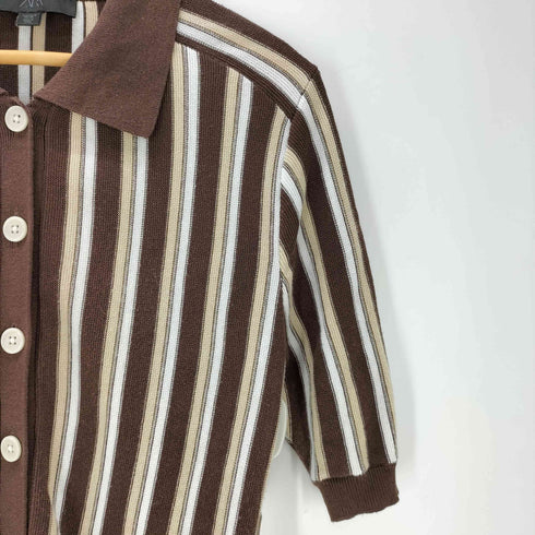 ザラ ZARA ストライプニットボタンシャツ レディース import:M