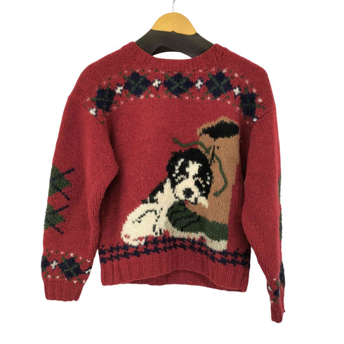 ウールリッチ WOOLRICH 紺タグ 100% ALL PURE WOOL ウールニット 犬 クルーネック レディース import:M