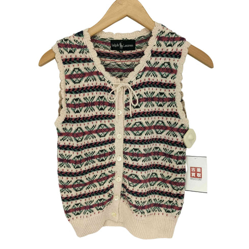 ラルフローレン RALPH LAUREN 総柄 フリル リネン混ニットベスト レディース import:M