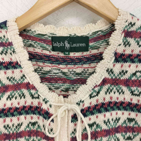ラルフローレン RALPH LAUREN 総柄 フリル リネン混ニットベスト レディース import:M