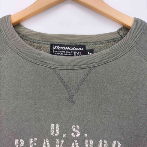 80-90S PEAKABOO 前Vガゼット U.S SURF プリント クルーネック スウェット メンズ import:L