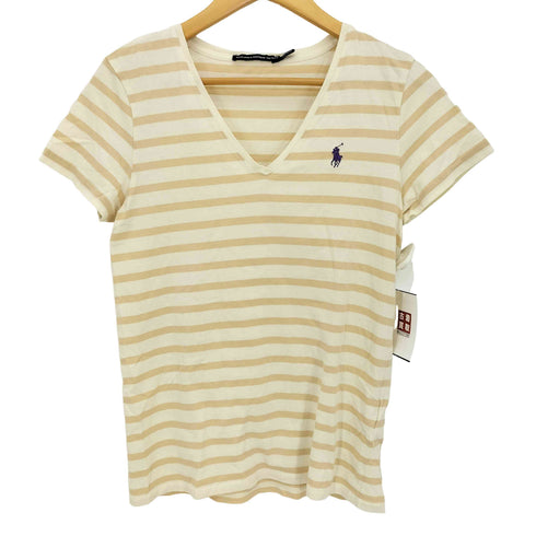ラルフローレンスポーツ RALPH LAUREN SPORT ポニー刺繍 ボーダー Vネック S/S Tシャツ レディース import:M