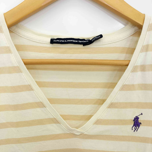 ラルフローレンスポーツ RALPH LAUREN SPORT ポニー刺繍 ボーダー Vネック S/S Tシャツ レディース import:M