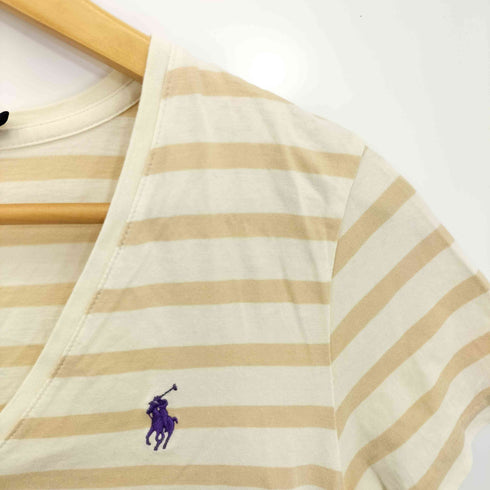 ラルフローレンスポーツ RALPH LAUREN SPORT ポニー刺繍 ボーダー Vネック S/S Tシャツ レディース import:M