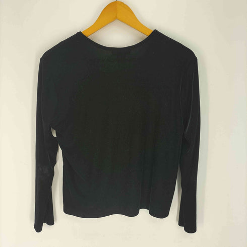 エディーバウアー Eddie Bauer 00S 白タグ PETITE ペティート Vネック ベロア ロングスリーブ ブラウス レディース import:L