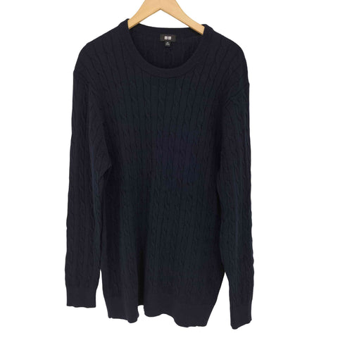 ユニクロ UNIQLO CASHMERE コットンカシミヤケーブルクルーネックセーター メンズ 3XL