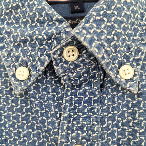 トミーヒルフィガー TOMMY HILFIGER Real Indigo 幾何学模様 ボタンダウンシャツ メンズ XL