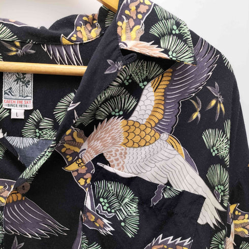 ジャングルストーム JUNGLE STORM 90S CATCH THE SKY 盆栽 鷲 柄 S/S アロハシャツ メンズ import:L