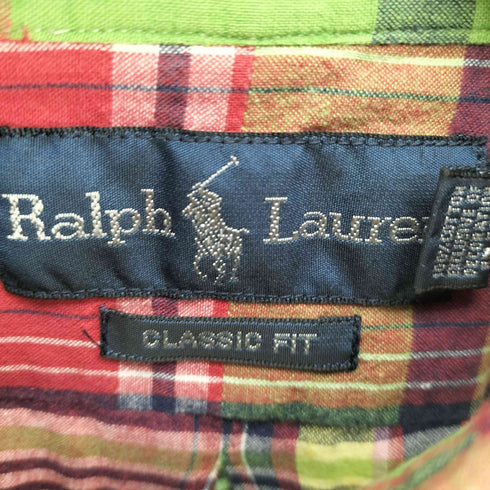 ラルフローレン RALPH LAUREN ポニー刺繍 マドラスチェック S/S BD シャツ メンズ import:S