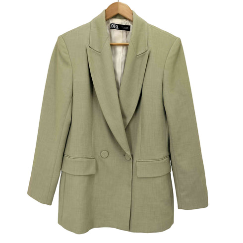 ザラ ZARA LIGHT GREEN FITTED DOUBLE-BREASTED BLAZER ダブルテーラードジャケット レディース import:M