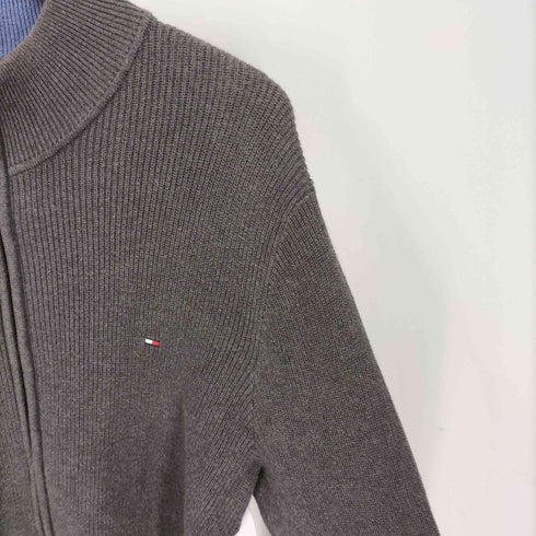 トミーヒルフィガー TOMMY HILFIGER ロゴ刺繍 リブ編み コットン ドライバーズニット ジャケット メンズ import:XL