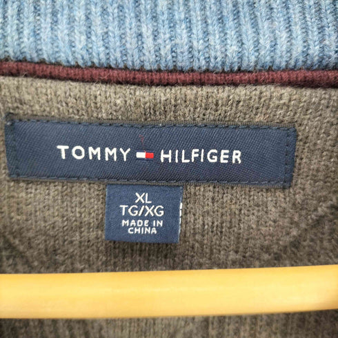 トミーヒルフィガー TOMMY HILFIGER ロゴ刺繍 リブ編み コットン ドライバーズニット ジャケット メンズ import:XL