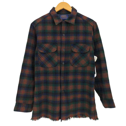 ペンドルトン PENDLETON 70s ウール 比翼ジップ ボタン ダブルフラップポケット フリンジ ネルシャツ メンズ import:M