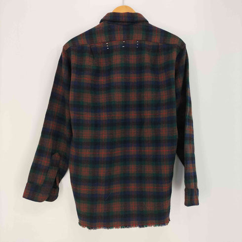 ペンドルトン PENDLETON 70s ウール 比翼ジップ ボタン ダブルフラップポケット フリンジ ネルシャツ メンズ import:M