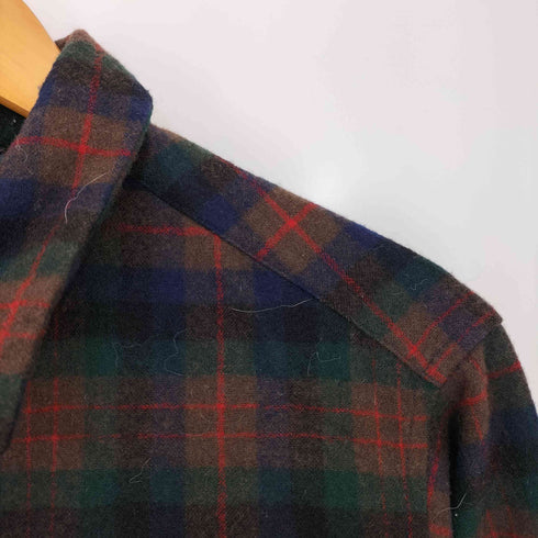 ペンドルトン PENDLETON 70s ウール 比翼ジップ ボタン ダブルフラップポケット フリンジ ネルシャツ メンズ import:M