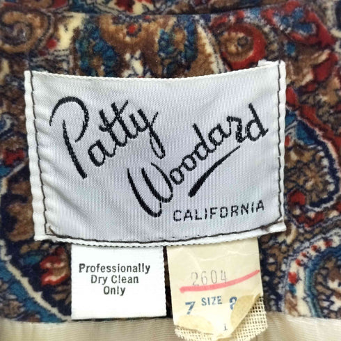 patty woodard california ペイスリーベロアライクテーラードジャケット レディース