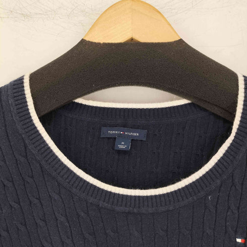 トミーヒルフィガー TOMMY HILFIGER 刺繍ロゴ ケーブルニット レディース M
