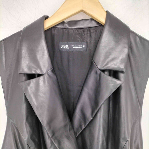 ザラ ZARA コントラストフェイクレザーミディワンピース レディース import:L