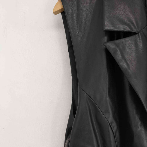 ザラ ZARA コントラストフェイクレザーミディワンピース レディース import:L