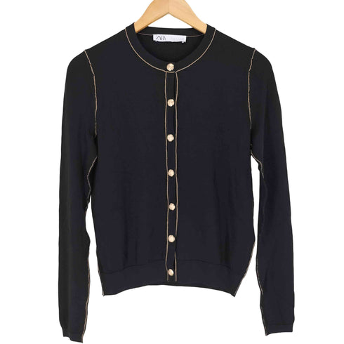 ザラ ZARA 金ボタン ノーカラーカーディガン レディース S