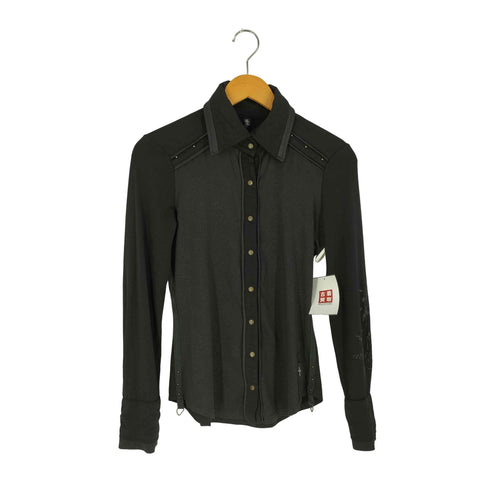 ozz croce アームプリント ラメ スタッズ 異素材切替 シャツ Y2K レディース