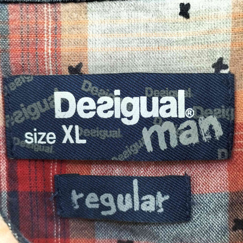 デシグアル Desigual 手書きプリント チェックシャツ メンズ XL
