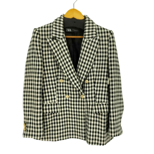 ザラ ZARA 千鳥格子柄ダブルブレストジャケット レディース import:L