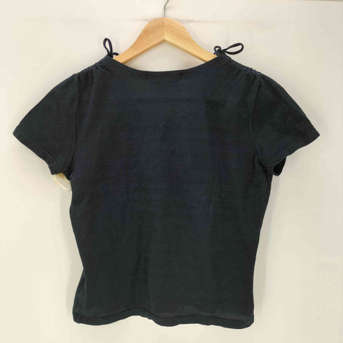 サルヴァトーレフェラガモ Salvatore Ferragamo MADE IN ITALY イタリア製 リボン Vネック ギャザー S/S クロップド Tシャツ ピチT レディース import:XS