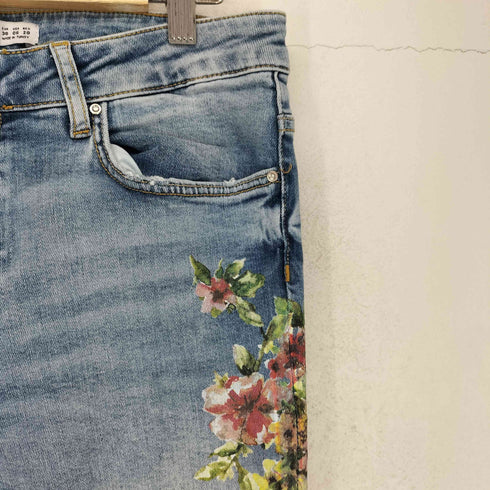 ザラ ZARA ボタニカルプリント ダメージ加工 デニムスキニーパンツ レディース 38