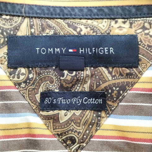 トミーヒルフィガー TOMMY HILFIGER 80S TWO PLY COTTON ワンポイント 刺繍 ストライプ L/S シャツ メンズ import:L