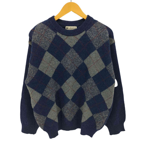 コロンビア Columbia 90S アーガイル ウール クルーネック ニット メンズ import:L