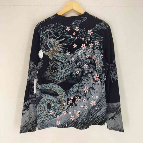 嵐舞 和柄 龍&桜 刺繍&プリントデザインL/Sカットソー メンズ 中