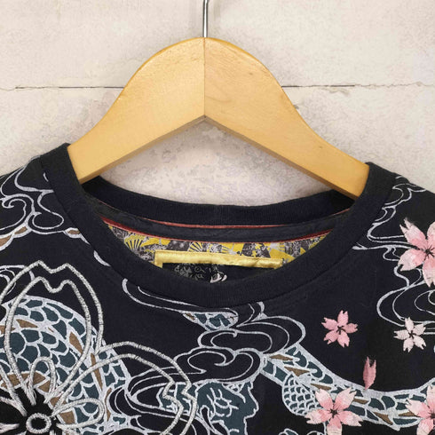 嵐舞 和柄 龍&桜 刺繍&プリントデザインL/Sカットソー メンズ 中