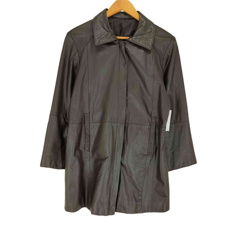 cow leather カウレザー 比翼ジップステンカラーレザーコート レディース M