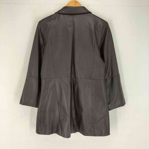 cow leather カウレザー 比翼ジップステンカラーレザーコート レディース M
