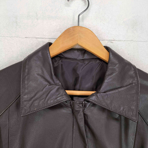 cow leather カウレザー 比翼ジップステンカラーレザーコート レディース M