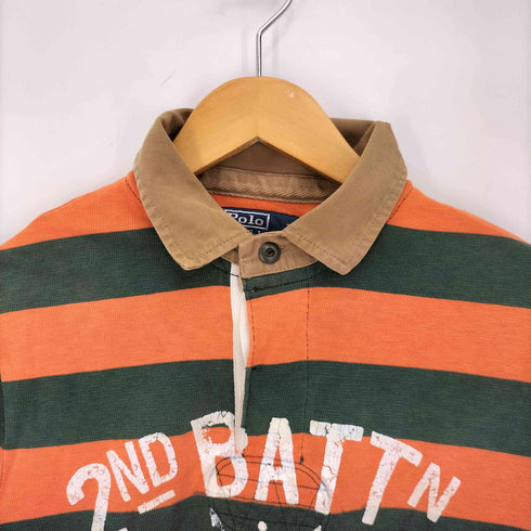 ポロバイラルフローレン Polo by RALPH LAUREN CUSTOM FIT カスタムフィット ボーダー柄 フロントプリント ポロシャツ メンズ import:S