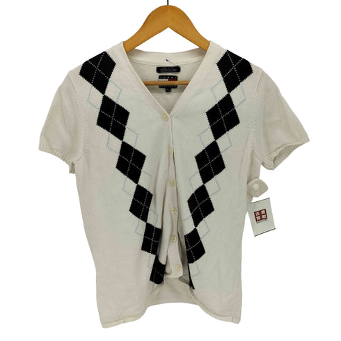 トミーヒルフィガー TOMMY HILFIGER 90-00S アーガイル S/S コットン ニット カーディガン レディース import:M