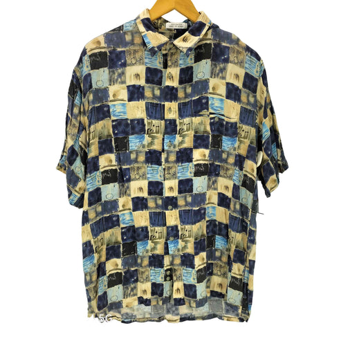 ピエールカルダン pierre cardin 00S レーヨン 100% ペイント 総柄 S/S シャツ メンズ import:L