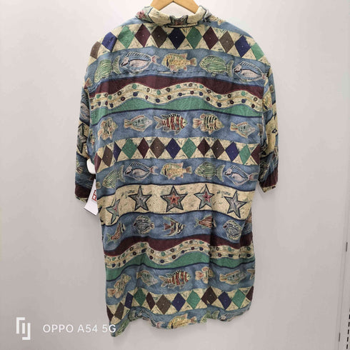 BURMABIBAS 00S 絹 シルク 100% フィッシュ スター 総柄 S/S シャツ メンズ import:L