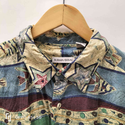 BURMABIBAS 00S 絹 シルク 100% フィッシュ スター 総柄 S/S シャツ メンズ import:L