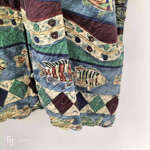 BURMABIBAS 00S 絹 シルク 100% フィッシュ スター 総柄 S/S シャツ メンズ import:L
