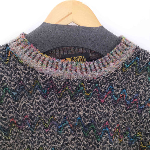 DANIEL BOUTIQUE 80-90S OLD MADE IN ITALY イタリア製 総柄 波状 ウェーブ 3D ウール ニット セーター メンズ 56