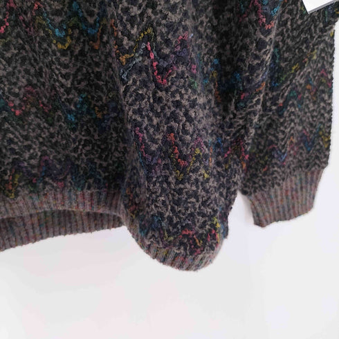 DANIEL BOUTIQUE 80-90S OLD MADE IN ITALY イタリア製 総柄 波状 ウェーブ 3D ウール ニット セーター メンズ 56