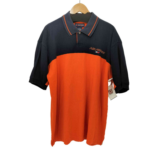 トミーヒルフィガー TOMMY HILFIGER 90s HILFIGER ATHLETIC ロゴ刺繍 バイカラー ニット ポロ メンズ import:L
