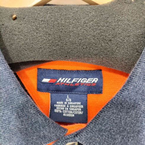 トミーヒルフィガー TOMMY HILFIGER 90s HILFIGER ATHLETIC ロゴ刺繍 バイカラー ニット ポロ メンズ import:L