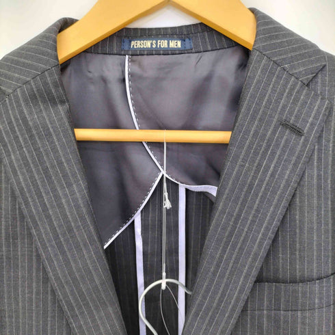 パーソンズフォーメン person's for men ストライプ パワーショルダー 背抜き 2B テーラードジャケット センタープレス スラックス セットアップ メンズ a5
