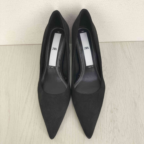 ザラ ZARA ポインテッドトゥ マーブル チャンキーヒール パンプス レディース JPN:38