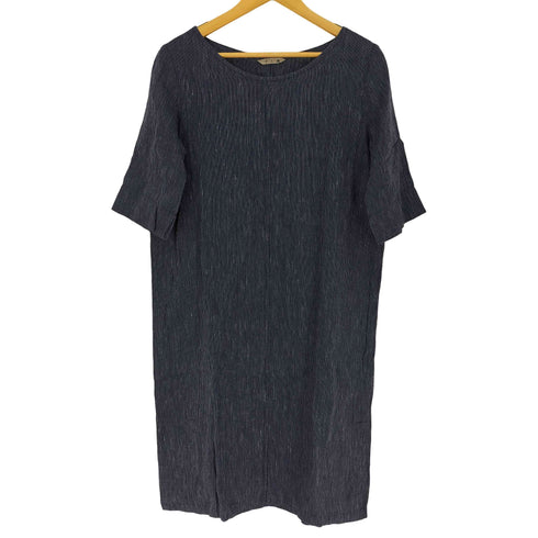 フォグリネンワーク fog linen work かすり ストライプ リネン100% ミディアムスリーブ ワンピース レディース