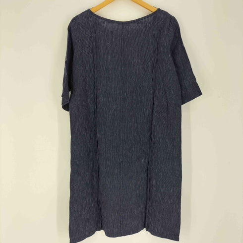 フォグリネンワーク fog linen work かすり ストライプ リネン100% ミディアムスリーブ ワンピース レディース